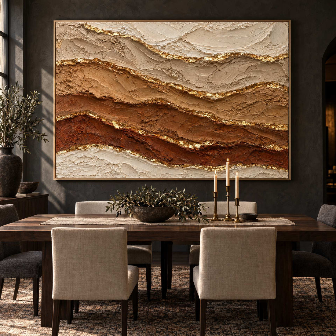 Rust and Gold Wall Art – Oversized Desert Strata Layered Textured Look Canvas for Living Room
