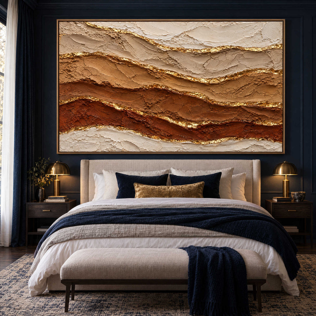 Rust and Gold Wall Art – Oversized Desert Strata Layered Textured Look Canvas for Living Room