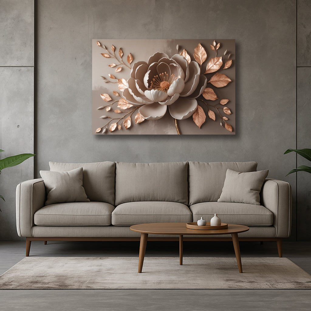 Rosewood Petal Grace – Neutral Floral Canvas Wall Art