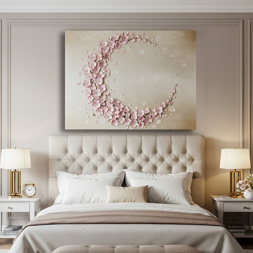 Moonlit Petals – Cherry Blossom Crescent Wall Art Canvas
