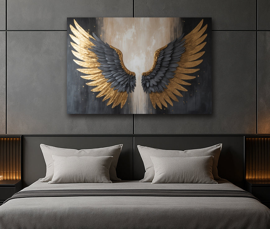Ascend in Gold – Winged Elegance Canvas Print (Flat Finish)