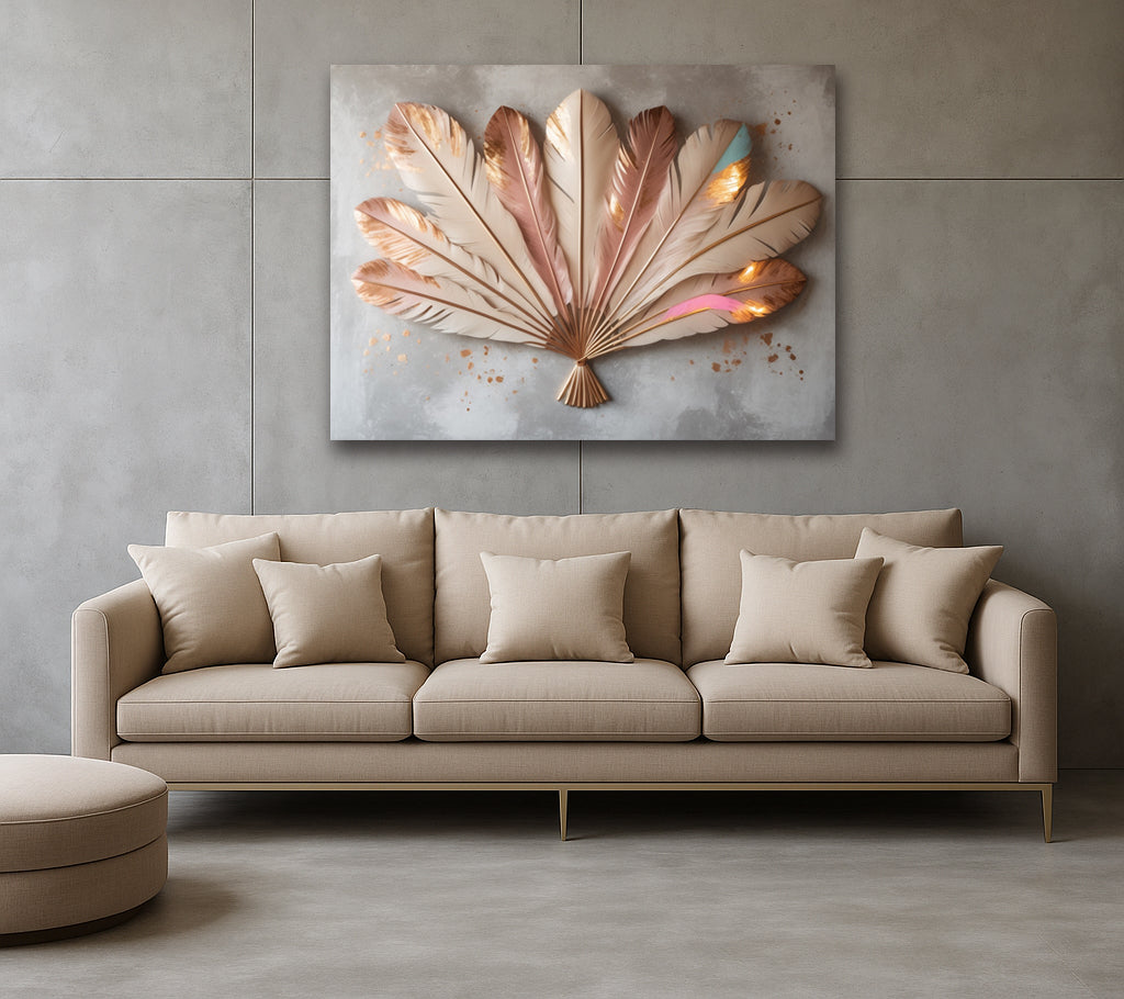 Blush Feather Harmony – Textured Look Canvas Wall Art