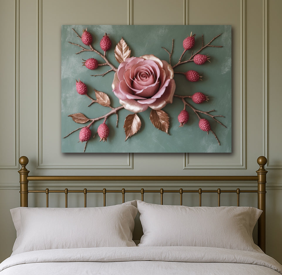 Blush Rose Harvest – Botanical Canvas Print (Flat Illusion Design)