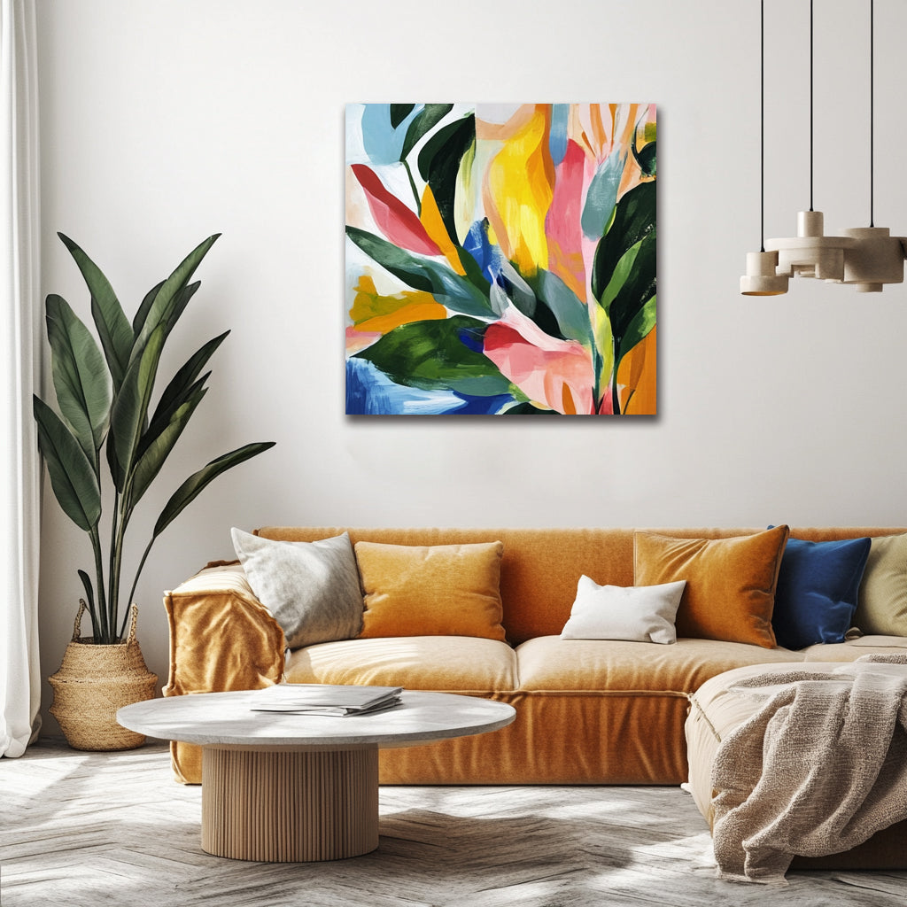 Botanical Symphony – Colorful Abstract Leaf Canvas Wall Art