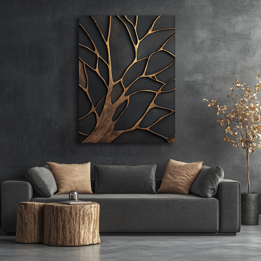 Bronze Branches – Abstract Tree Silhouette Wall Art Canvas