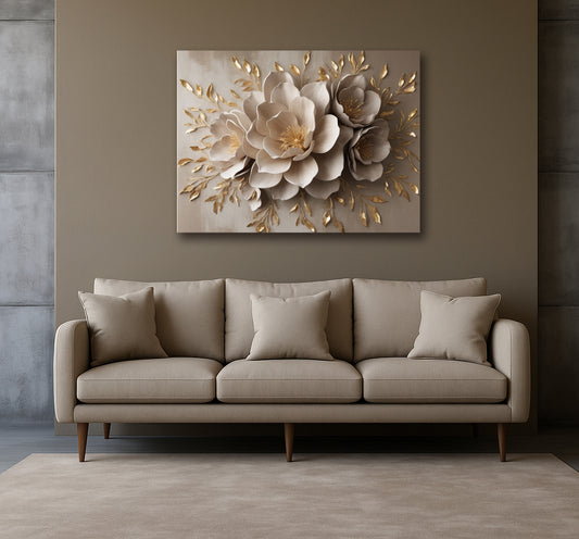 Champagne Petals Bloom – Textured Look Floral Canvas Wall Art