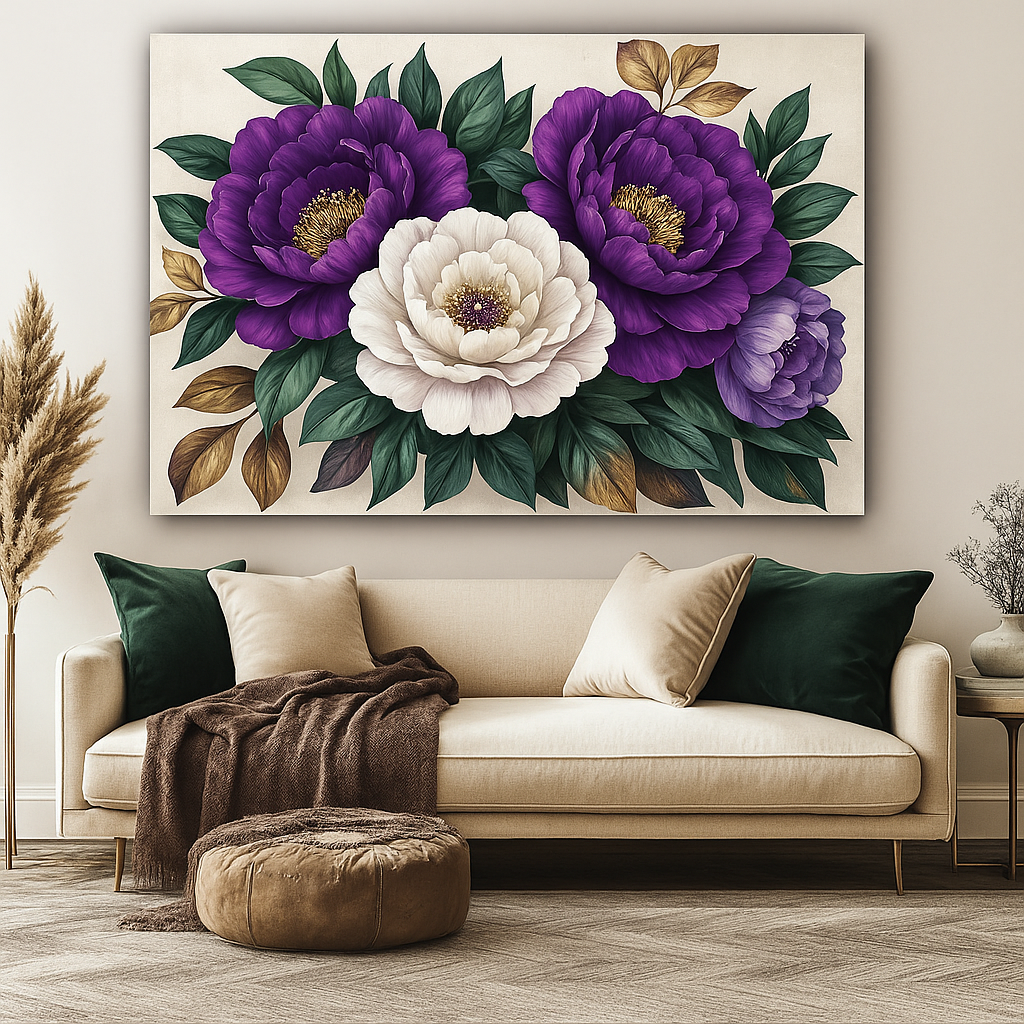 Romantic Flower Wall Art – Oversized Canvas for Bedroom and Living Room Decor