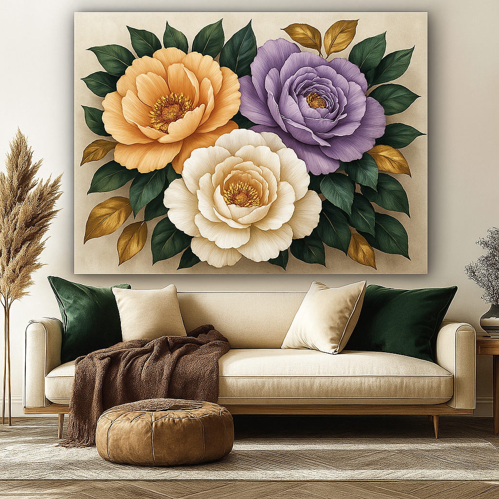 Romantic Flower Wall Art – Oversized Canvas for Bedroom and Living Room Decor
