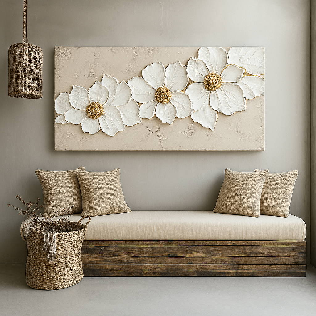 Modern Floral Wall Art – Oversized Blossom Canvas for Home and Bedroom Decor