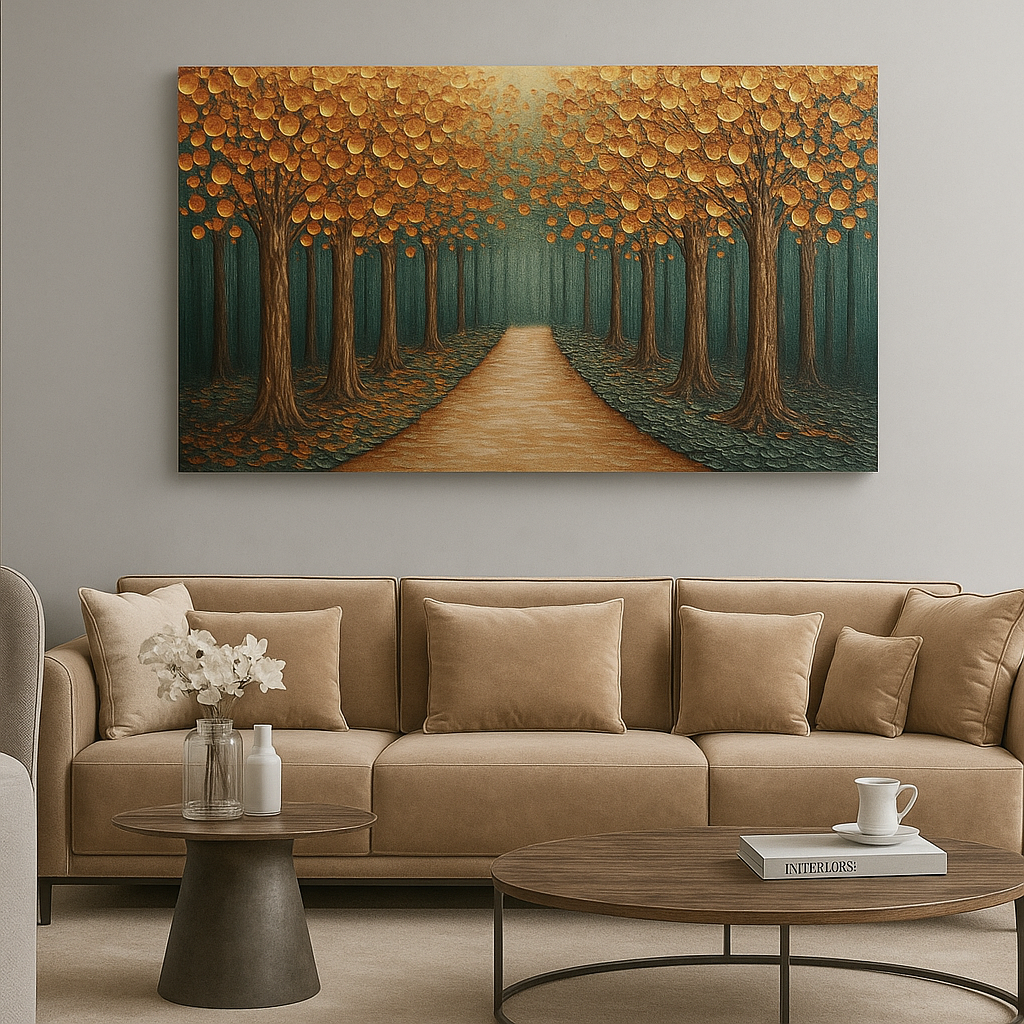 Golden Forest Path Wall Art Canvas