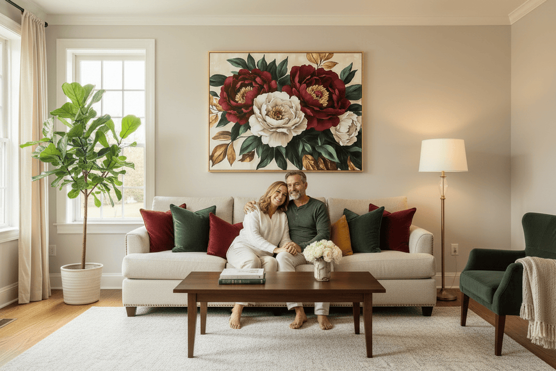 Romantic Flower Wall Art – Oversized Canvas for Bedroom and Living Room Decor