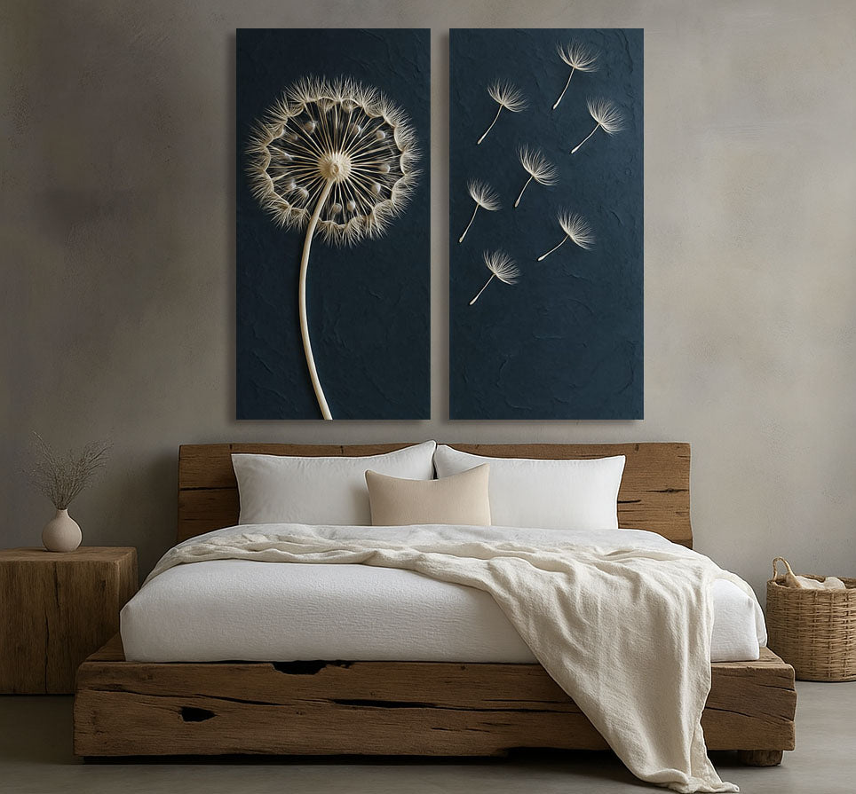 Dandelion Breeze Wall Art – Modern Minimalist Botanical Canvas Print (Set of 2)