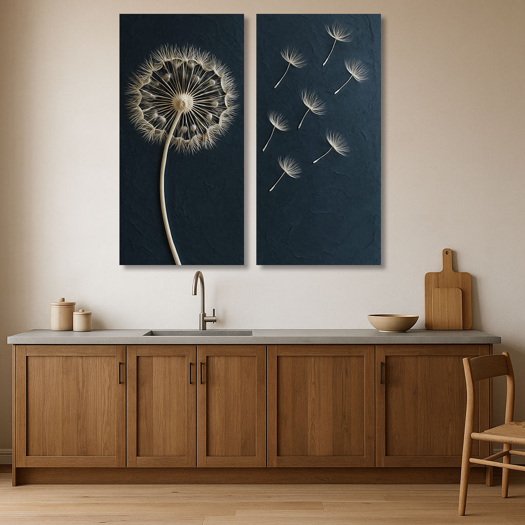 Dandelion Breeze Wall Art – Modern Minimalist Botanical Canvas Print (Set of 2)