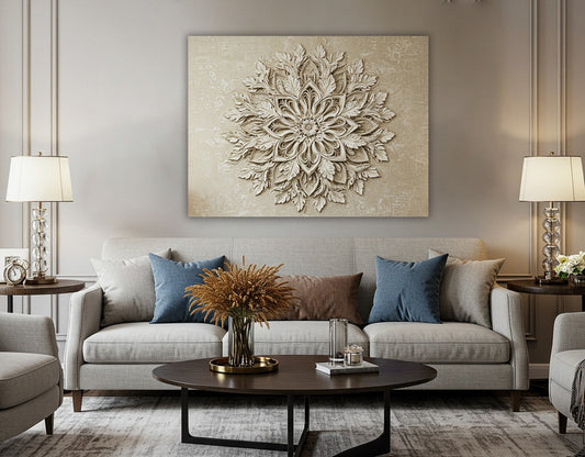 Elegant Mandala Floral Wall Art – Beige Harmony Canvas for Modern Interiors
