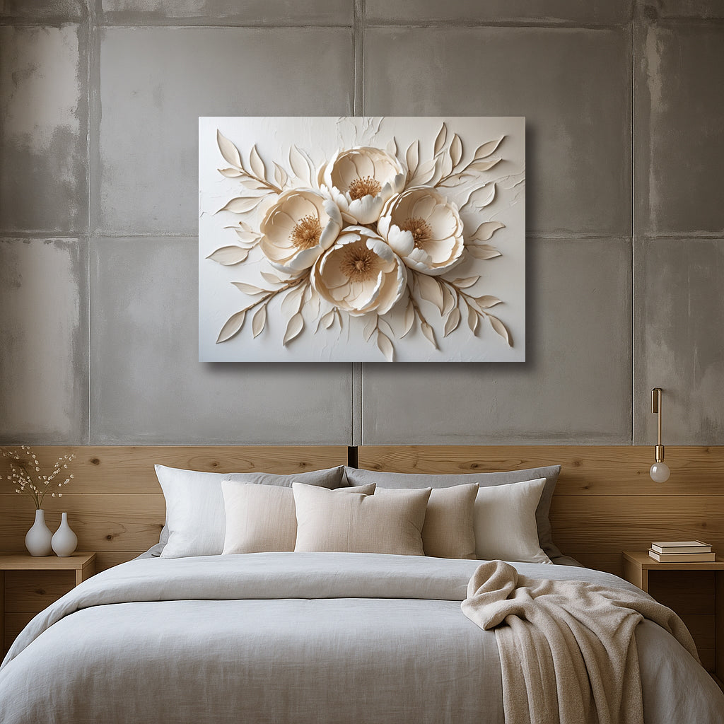 Elegant Neutral Floral Canvas Print – Soft Peony Bouquet Wall Art for Bedroom or Living Room