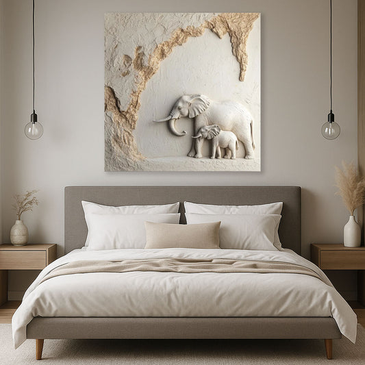Elephant Bond Canvas Wall Art – Symbol of Strength & Family Love