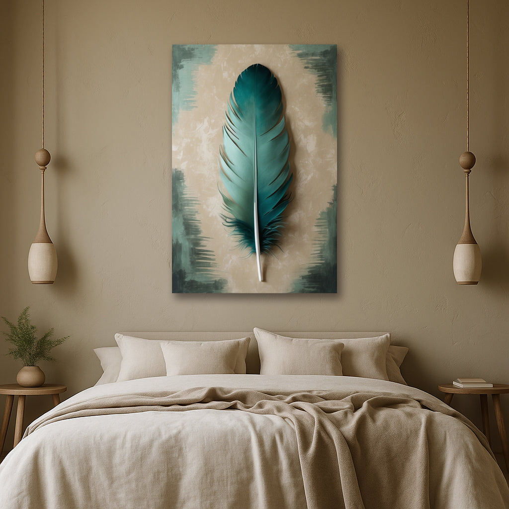 Emerald Feather Calm β Soft Green Feather Canvas Wall Art
