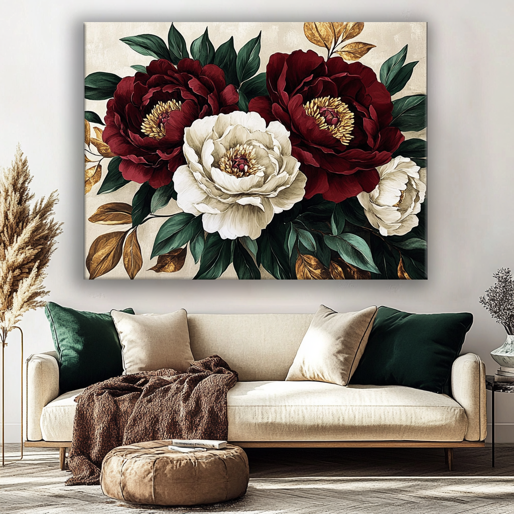 Romantic Flower Wall Art – Oversized Canvas for Bedroom and Living Room Decor