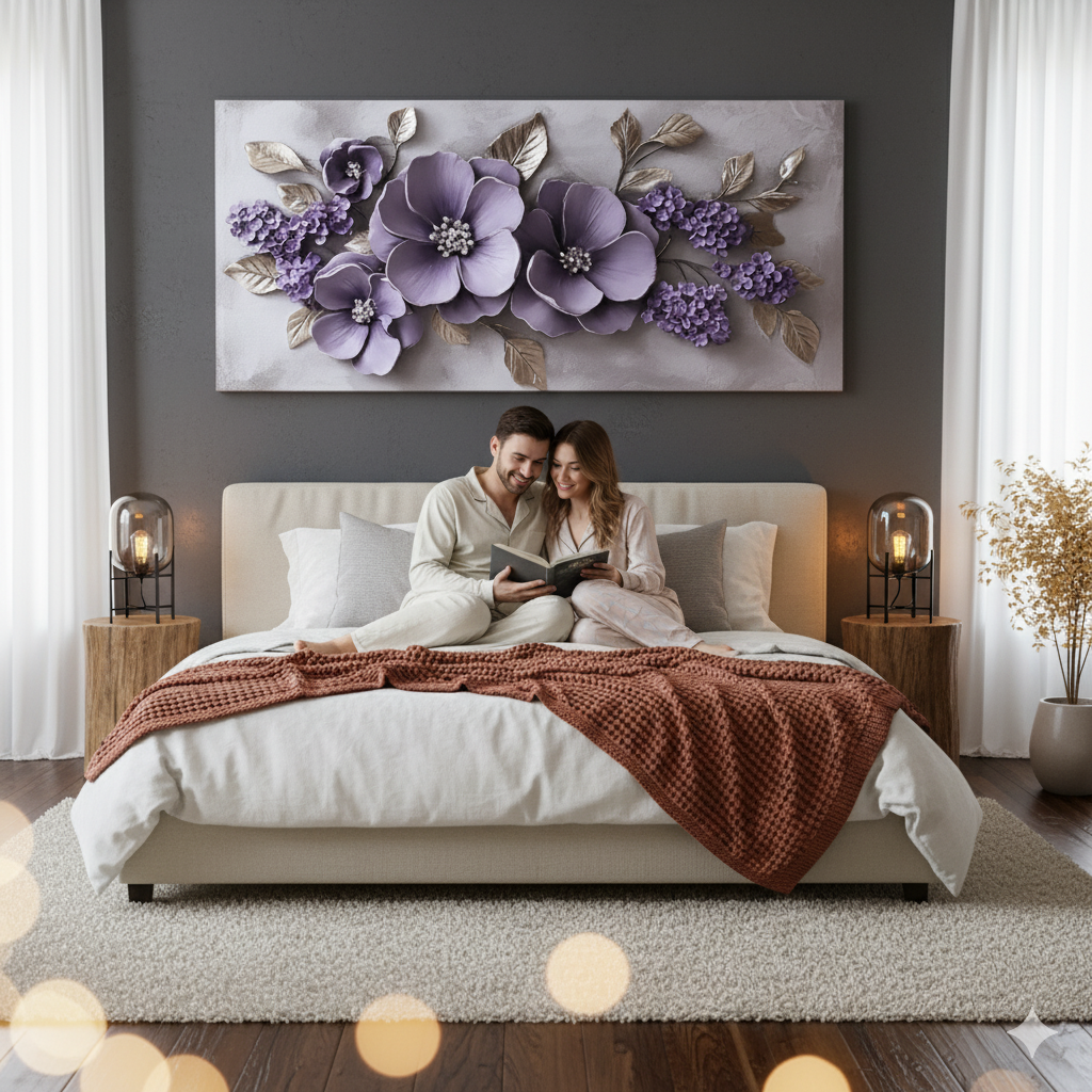 Modern Blossom Wall Art – Oversized Flower Canvas for Bedroom and Living Room Decor