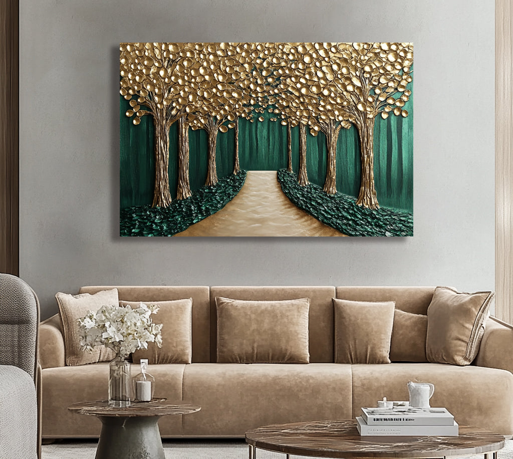 Golden Forest Path Wall Art Canvas