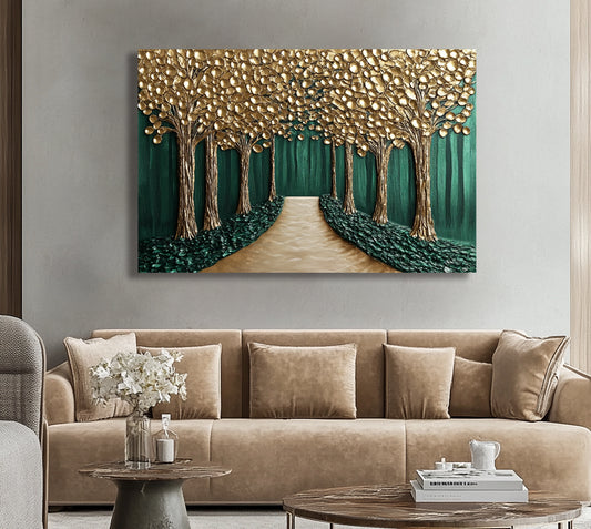 Golden Forest Path Wall Art Canvas