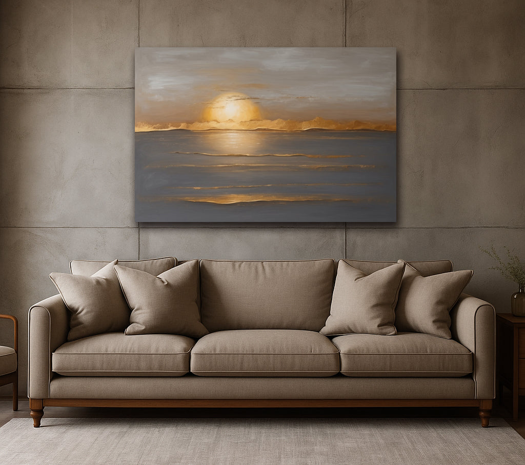 Golden Horizon Sunset Coastal Wall Art – Serene Ocean Canvas for Modern Homes