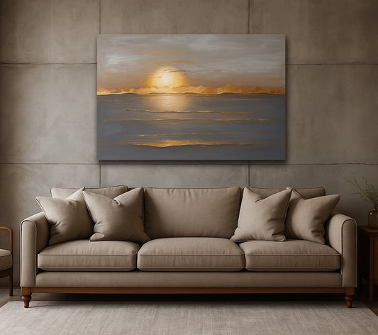 Golden Horizon Sunset Coastal Wall Art – Serene Ocean Canvas for Modern Homes