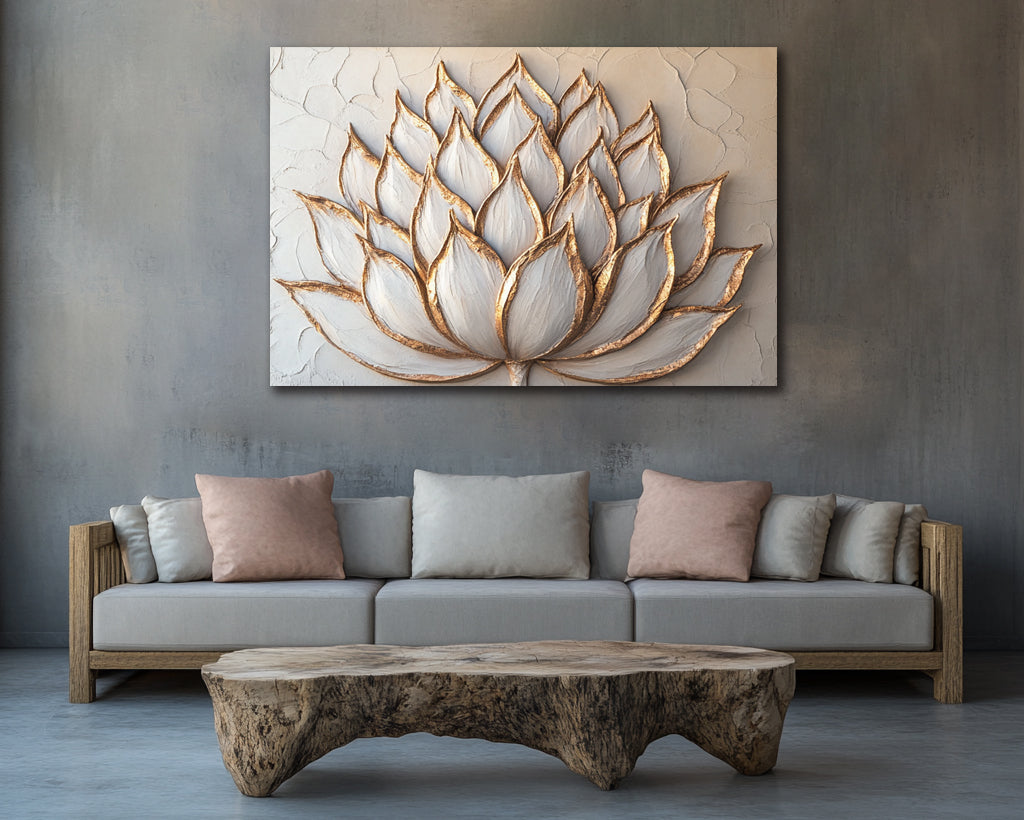 Golden Lotus Canvas Wall Art – Tranquil Elegance for Any Space