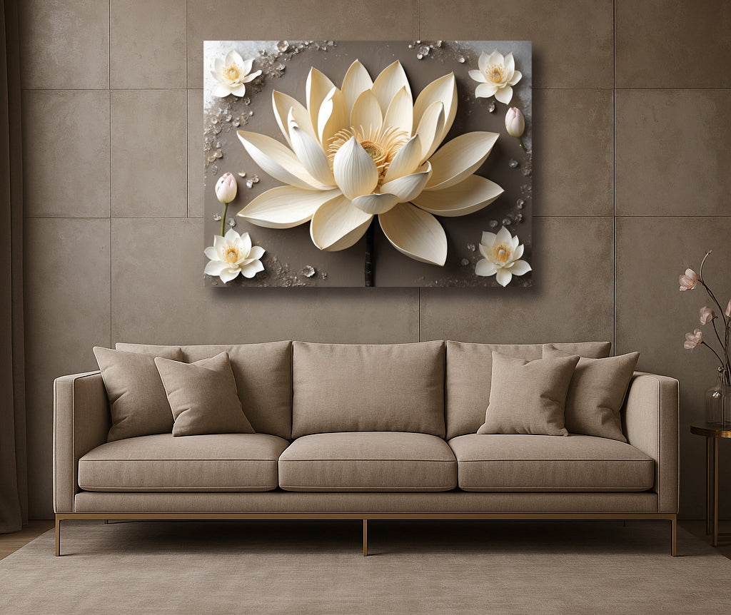 Golden Lotus Bloom Wall Art – Textured Look Canvas Print