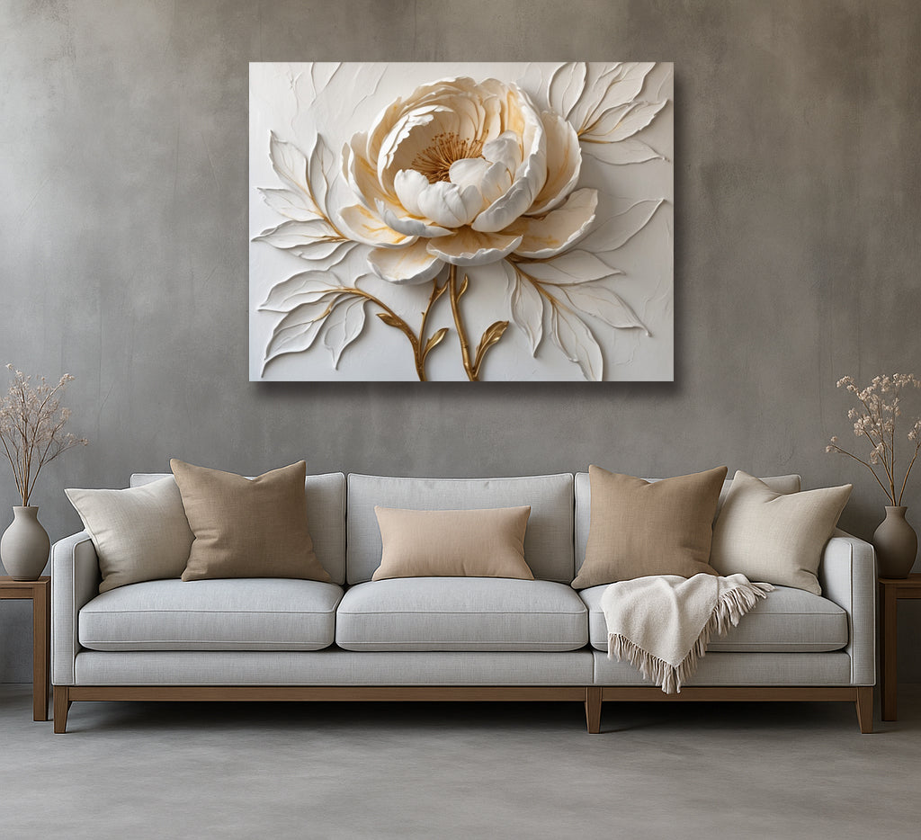 Golden Peony Canvas Print β Luxurious Floral Wall Art with Textured-Look (Not 3D)