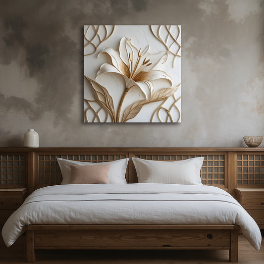 Graceful Lily Canvas Print – Neutral Floral Wall Art with Textured-Look (Flat Canvas)