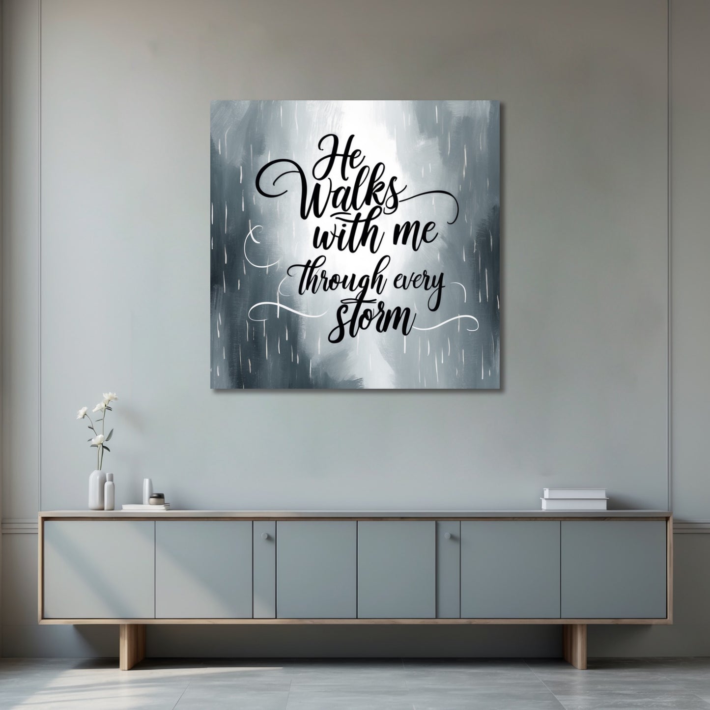 He Walks With Me Through Every Storm – Christian Inspirational Canvas Wall Art