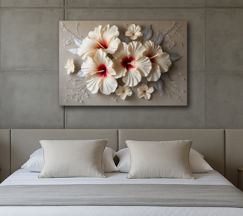 Ivory Bloom Symphony – Elegant Floral Canvas Print (Flat Design)