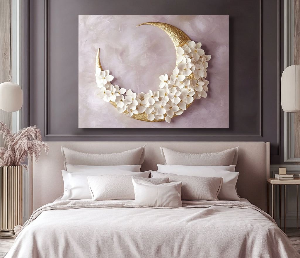 Lunar Garden – Soft Floral Moon Wall Art