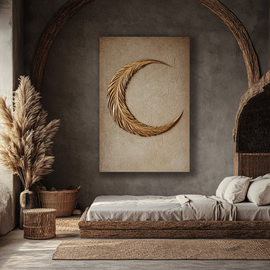 Lunar Plume V2 – Elegant Crescent Moon Wall Art for Boho & Modern Spaces