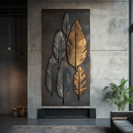 Midnight Leaves – Black & Gold Modern Wall Art Canvas