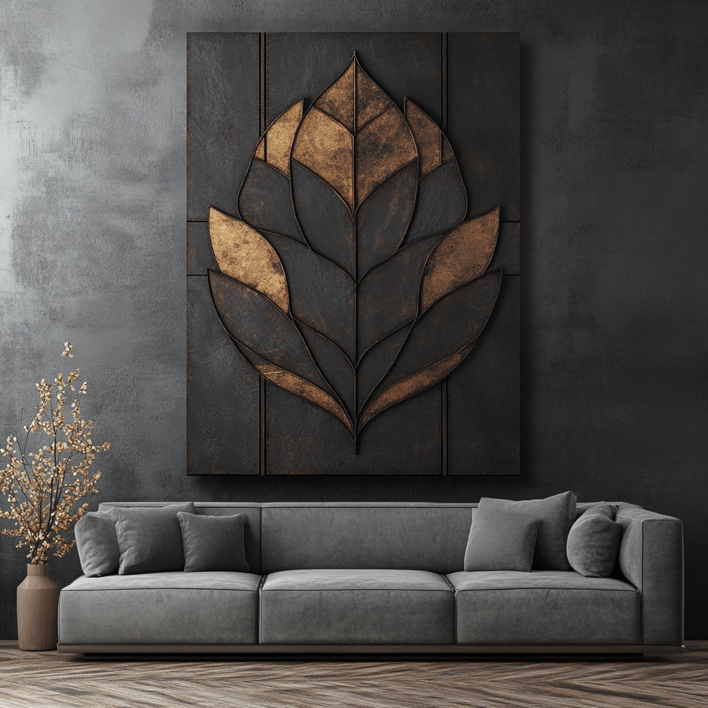 Modern Ember – Geometric Leaf Wall Art Canvas