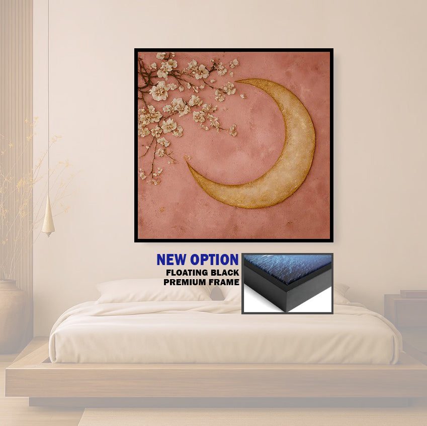 Crescent Moon Wall Art – Elegant Floral Canvas for Bedroom and Living Room Decor