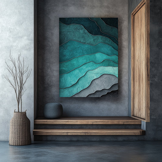 Ocean Depths Abstract  - Modern Teal and Gray Minimalist Canvas Coastal Wall Art