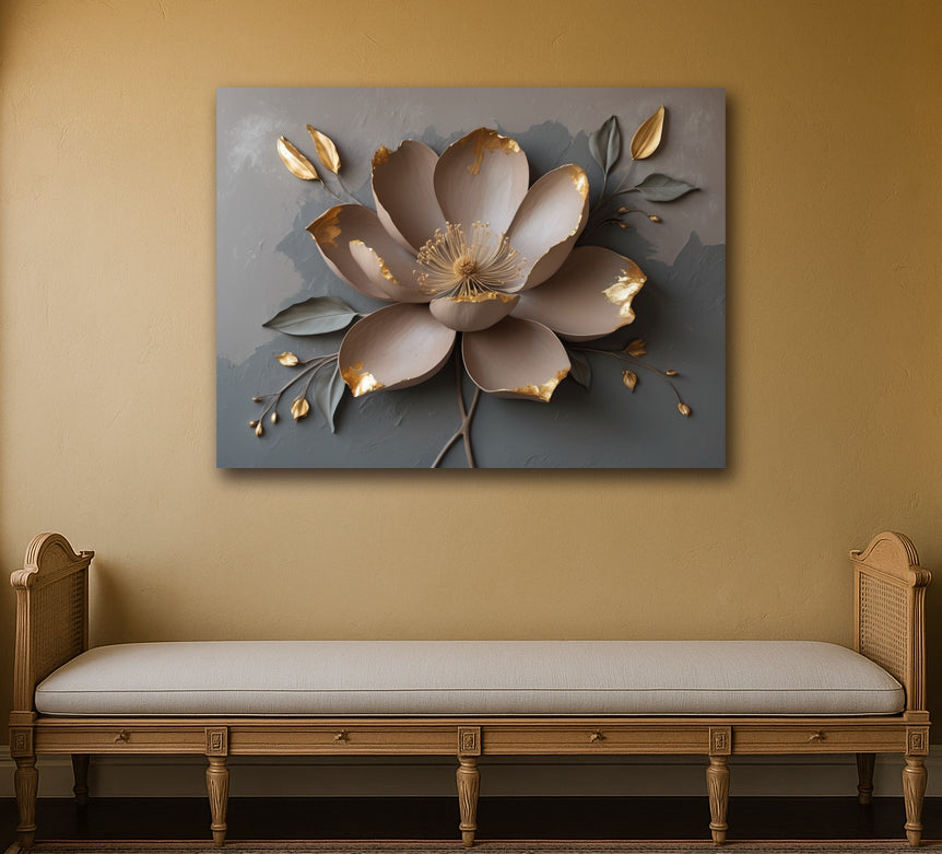 Radiant Petal Harmony – Gold-Tipped Floral Canvas Print (Non-Textured)