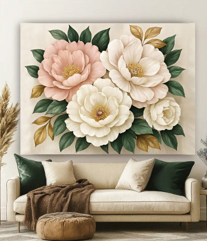 Romantic Flower Wall Art – Oversized Canvas for Bedroom and Living Room Decor