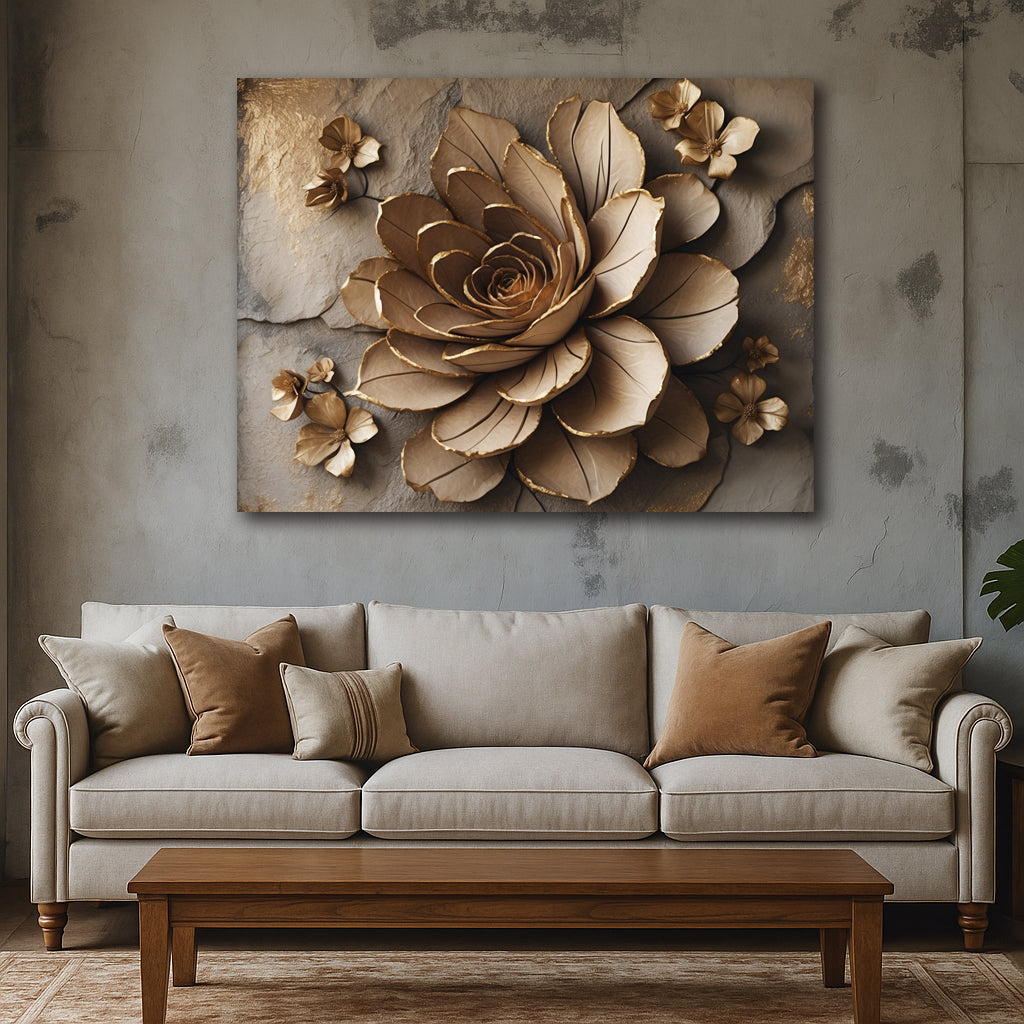 Rustic Bloom Essence – Neutral Floral Canvas Print