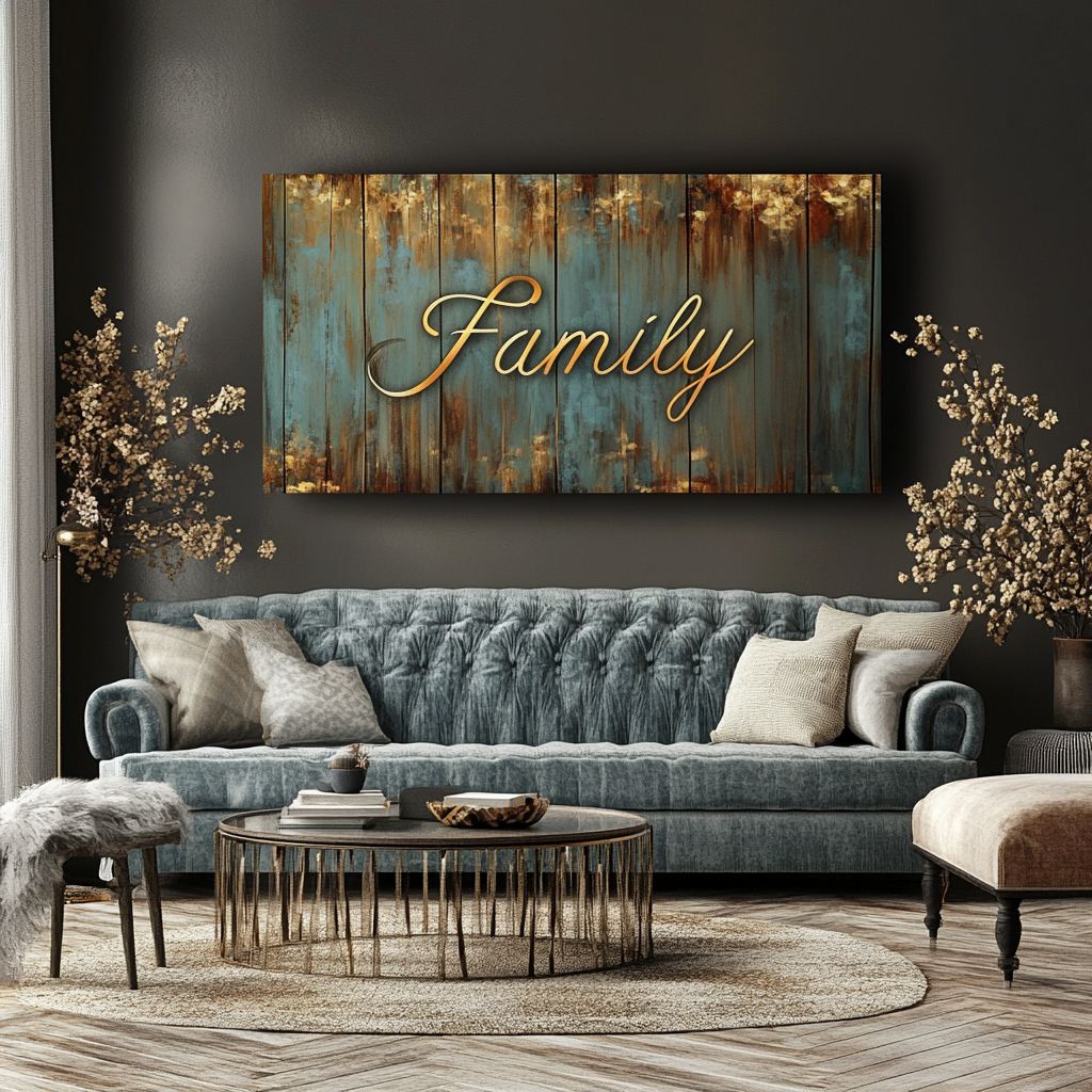 Home wall art: Rustic Family Word Art V2