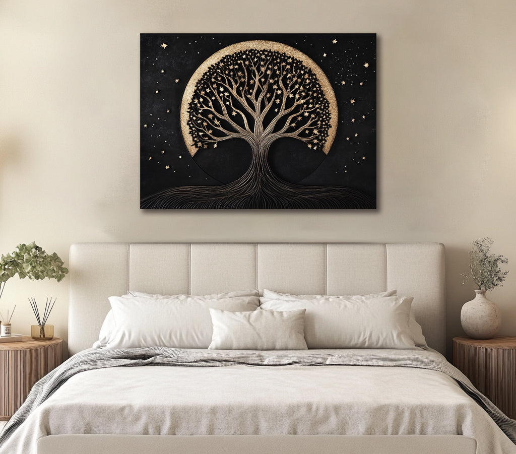 Starlit Roots – Celestial Tree of Life Canvas Wall Art