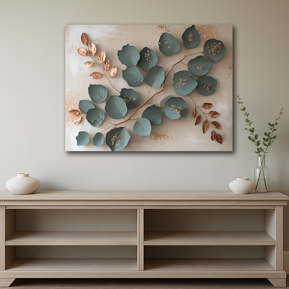 Teal Harmony Branch – Botanical Canvas Wall Art (Flat Print)