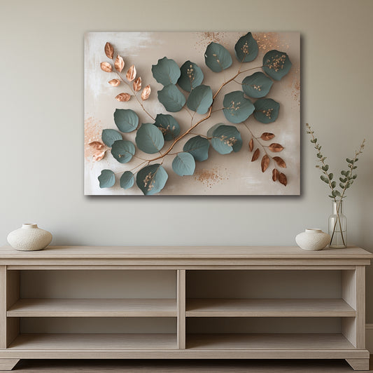 Teal Harmony Branch – Botanical Canvas Wall Art (Flat Print)
