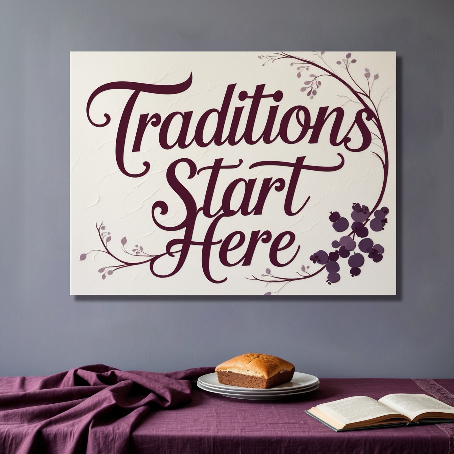 Traditions Start Here – Elegant Script Kitchen & Dining Wall Art