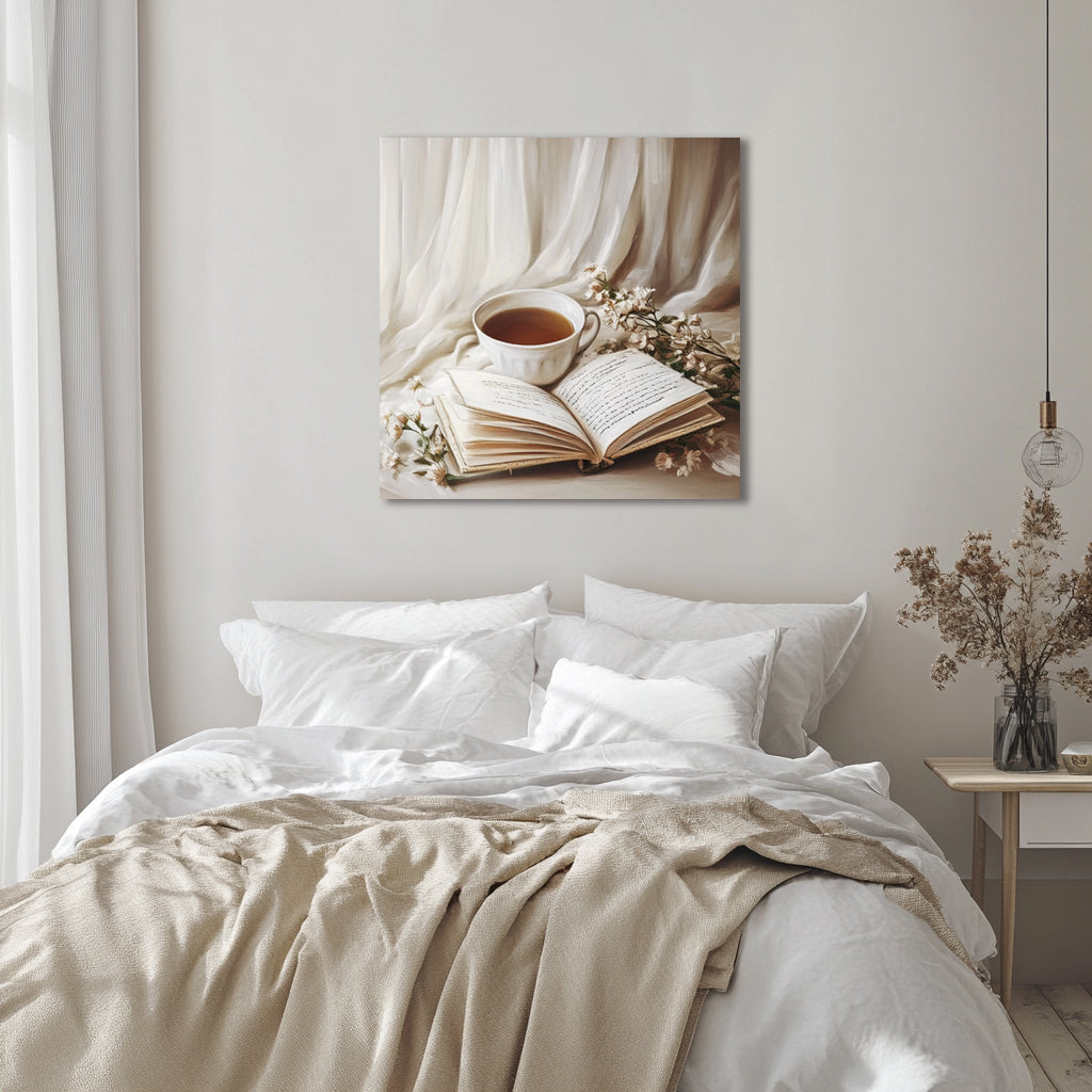 Tranquil Escape – Tea and Book Canvas Wall Art