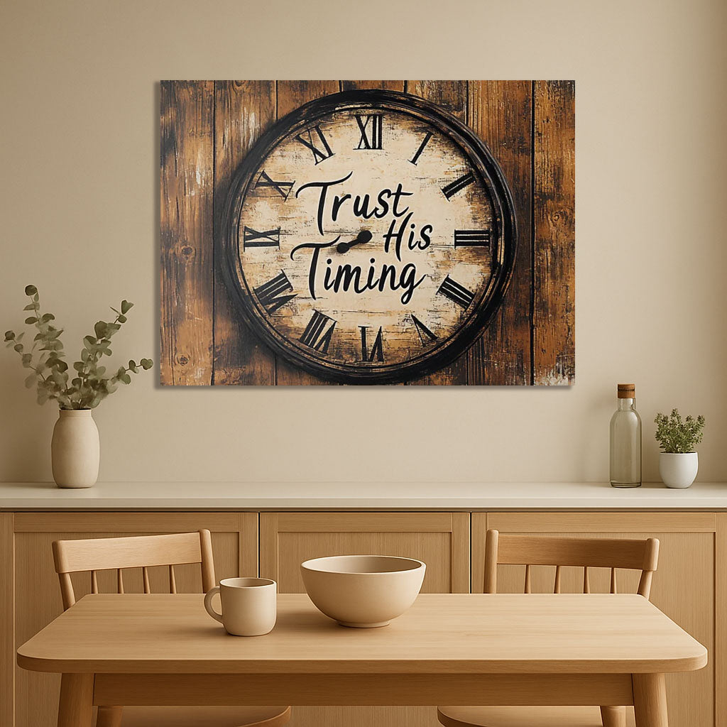 Trust His Timing Rustic Clock Wall Art