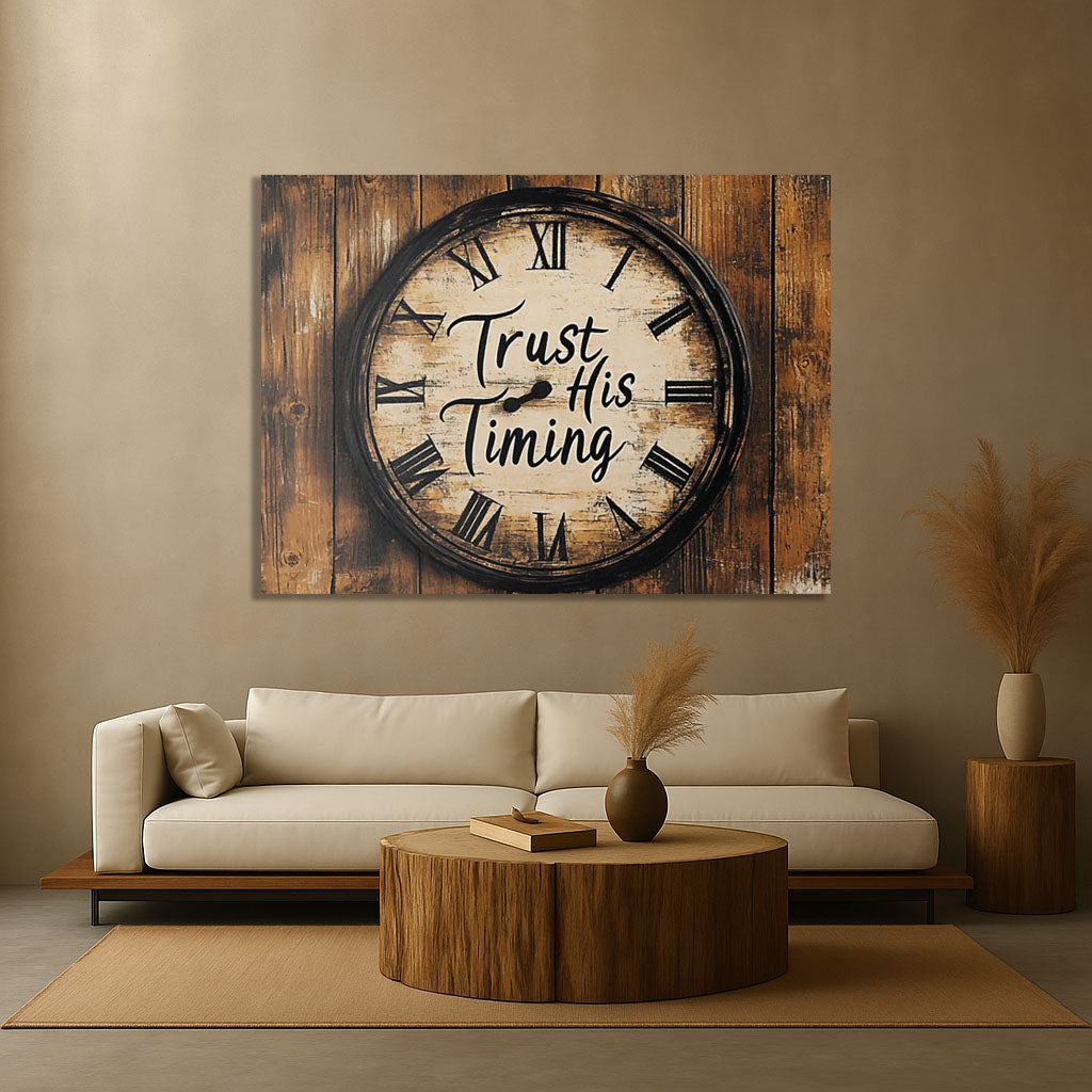 Trust His Timing Rustic Clock Wall Art